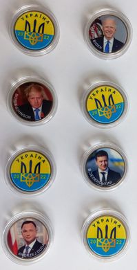 Україна - набір 4 монети - like жетон 2022 - Лідери країн Байден, Джонсон, Зеленський, Дуда - сувенір - UNC