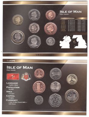 Isle of Man - 3 pcs x set 8 coins 1 2 5 10 20 50 Pence 1 2 Pounds 2007 - 2017 - in folder - UNC