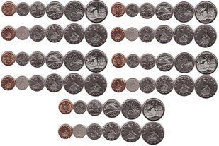 Zimbabwe - 5 pcs x set 10 coins 1 5 10 20 50 Cent 1 2 5 10 25 Dollars 1997 - 2003 - XF / VF