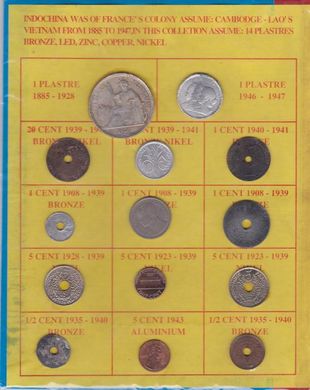 World coins - set 34 coins 1802 - 1976 - Indochine - Annam Vietnam - in holder - XF / VF / VG