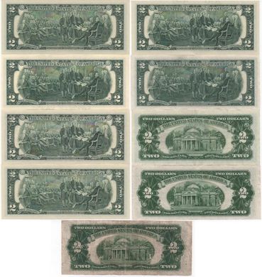 США - набір 9 банкнот x 2 Dollars 1928 - 2017 - VF / UNC