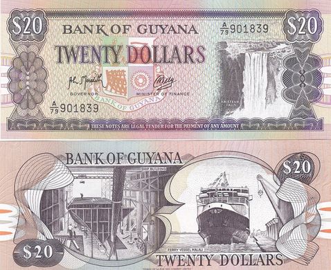 Guyana - 20 Dollars 1989 Pick 27(2) - UNC