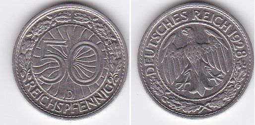 Germany - 50 Reichspfennig 1928 - D - VF+
