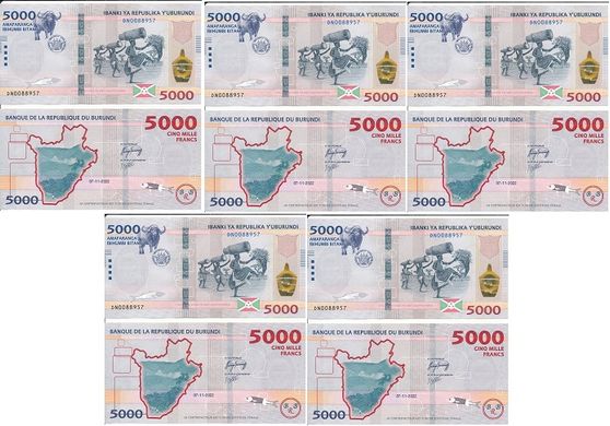 Бурунді - 5 шт х 5000 Francs 2022 ( 2023 ) - UNC