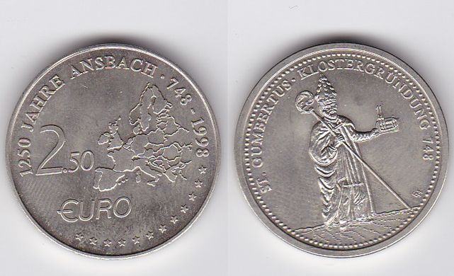 Німеччина - 2,50 Euro 1998 - local issue - 1250th Jahre Ansbach - проба - aUNC / XF+