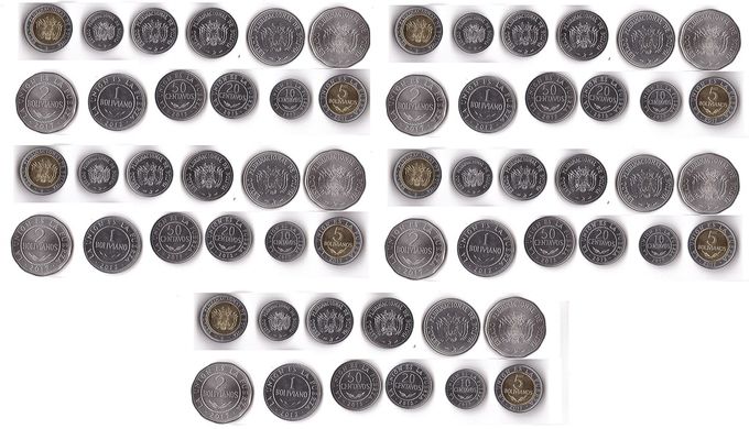 Болівія - 5 шт х набір 6 монет 10 20 50 Centavos 1 2 5 Bolivanos 2012 - 2017 - UNC