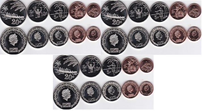 Токелау - 3 шт х набір 5 монет 1 2 5 10 20 Cents 2012 - UNC