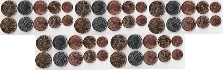 Brazil - 5 pcs x set 5 coins - 1 5 10 25 50 Centavos 2004 - 2017 - UNC