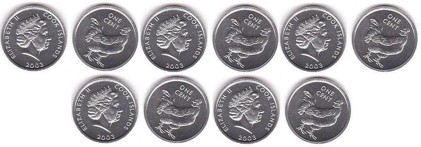 Cook Islands - 5 pcs х 1 Cent 2003 - Cock - UNC