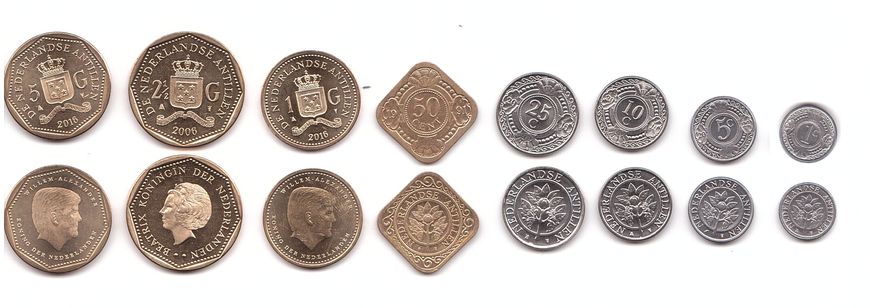 Нідерландські Антіли - набір 8 монет 1 5 10 50 Cent 1 2 5 Gulden 1990 - 2022 - (50 Cents aUNC) - UNC