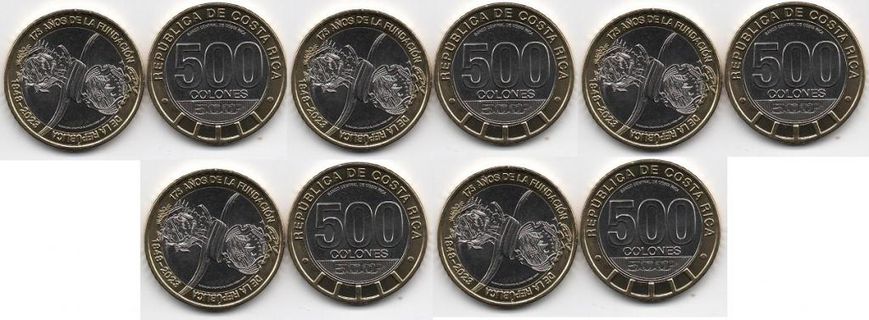 Costa Rica - 5 pcs х 500 Colones 2023 - 175 years of the founding of the Republic - bimetall - UNC