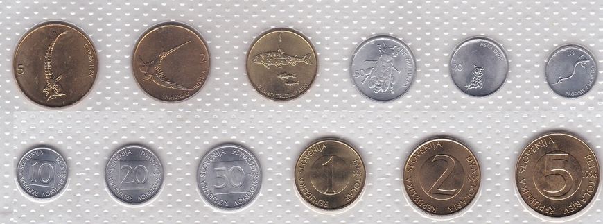 Словения - набор 6 монет 10 20 50 St 1 2 5 Tol. 1992 - 1996 - в запайке - UNC