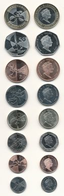 Gibraltar - 5 pcs x set 8 coins 1 2 5 10 20 50 Pence 1 2 Pounds 2019 - comm. - UNC