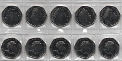 Остров Мэн - набор 6 монет x 50 Pence 2021 - 95 лет рождения Королевы Елизаветы II - UNC