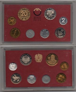 Австрія - набір 8 монет - 2 5 10 50 Groshen 1 5 10 20 Shilling 1990 - у коробці - Proof