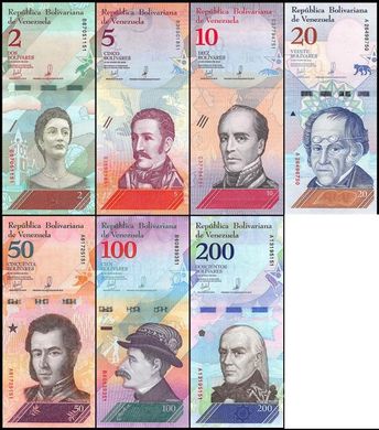 Венесуела - набір 7 банкнот 2 5 10 20 50 100 200 Bolivares 2018 - UNC