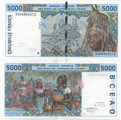 Західна Африка / Кот-д'Івуар - 5000 Francs 1994 - P. 113Ac - letter A - aUNC