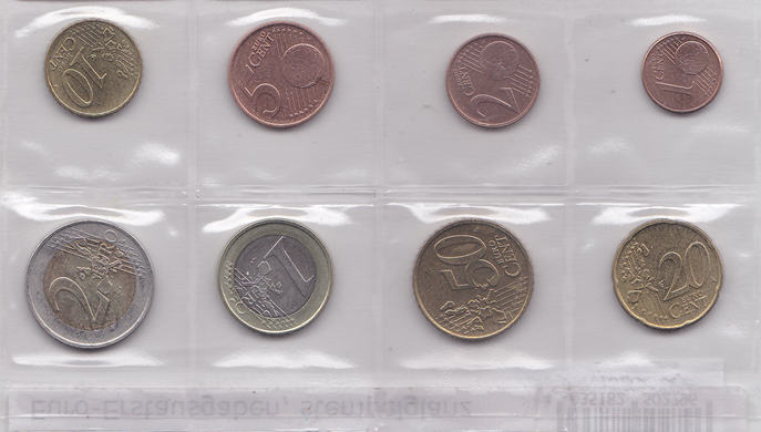 Нидерланды - набор 8 монет 1 2 5 10 20 50 Cent 1 2 Euro 1999 - 2001 - XF