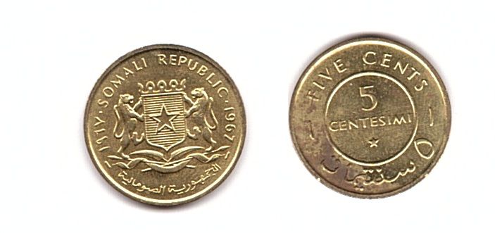 Сомалі - 5 шт х 5 Centesimi 1967 - XF+ /aUNC