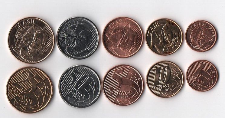Бразилия - набор 5 монет - 1 5 10 25 50 Centavos 2004 - 2017 - UNC