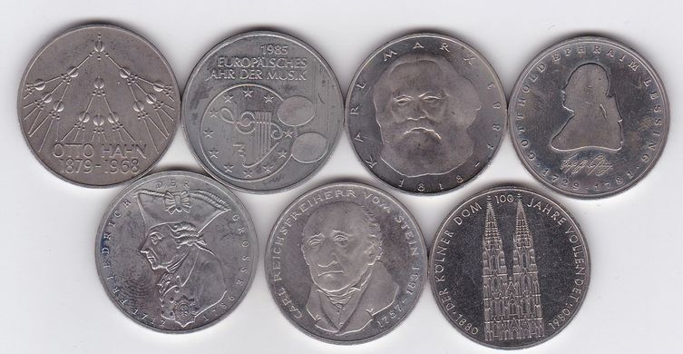 Германия - набор 7 монет x 5 Mark 1979 - 1986 - comm. - XF