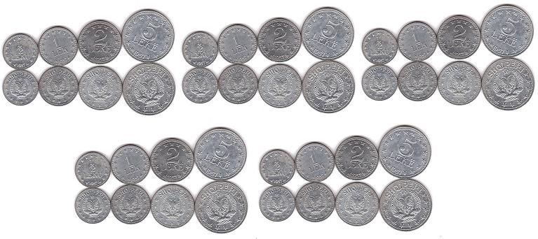 Албания - 5 шт х набор 4 монеты - 1/2 1 2 5 Leke 1957 - XF / VF