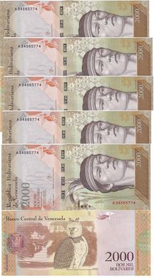 Venezuela - 5 pcs x 2000 Bolivares 2016 - Pick 96(2) - UNC