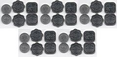 Бангладеш - 5 шт х набор 3 монеты 1 5 10 Poisha 1974 - 1994 - aUNC / UNC