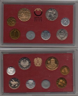 Австрія - набір 8 монет - 2 5 10 50 Groshen 1 5 10 20 Shilling 1992 - у коробці - Proof