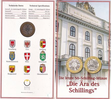 Австрия - 50 Schilling 2002 - Последний Шиллинг - в буклете - UNC