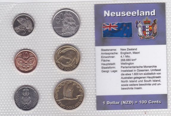 New Zealand - set 6 coins 5 10 20 50 Cents 1 2 Dollar 2004 - 2010 - in blister - UNC