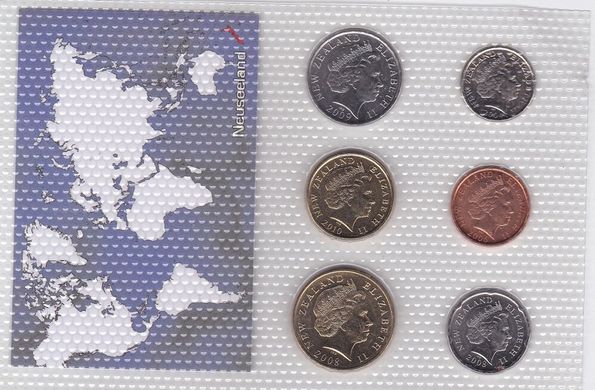 Нова Зеландія - набір 6 монет 5 10 20 50 Cents 1 2 Dollar 2004 - 2010 - у блістері - UNC