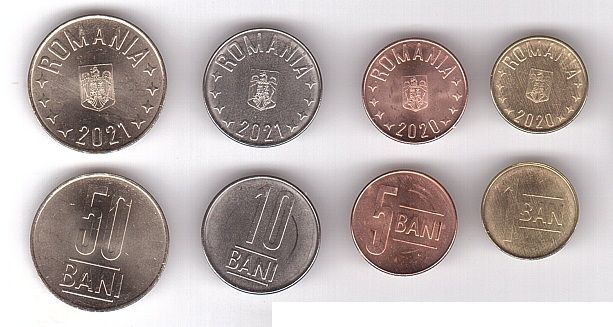 Румунія - набір 4 монети 1 5 10 50 Bani 2020 - 2021 - UNC