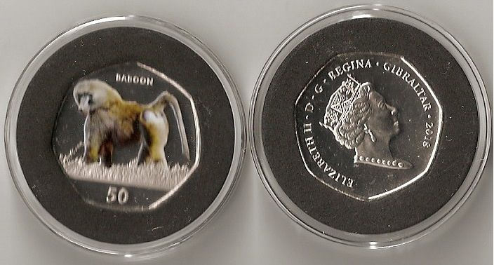 Гібралтар - 50 Pence 2018 - Мавпа Бабун - UNC