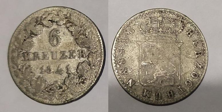 Nassau - 6 Kreuzer 1841 - silver - VF- / F