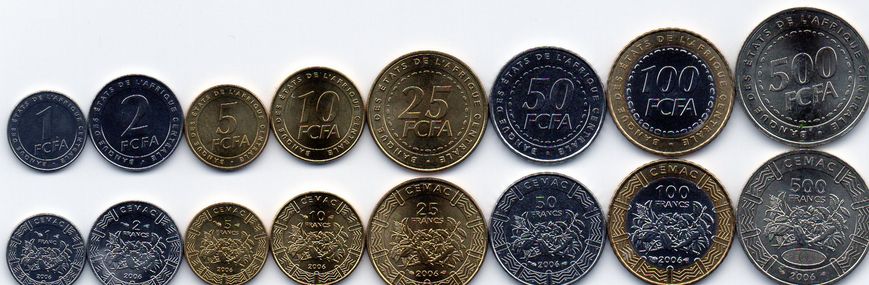 Central African St. - 3 pcs x set 8 coins - 1 2 5 10 25 50 100 500 FCFA Francs 2006 - UNC