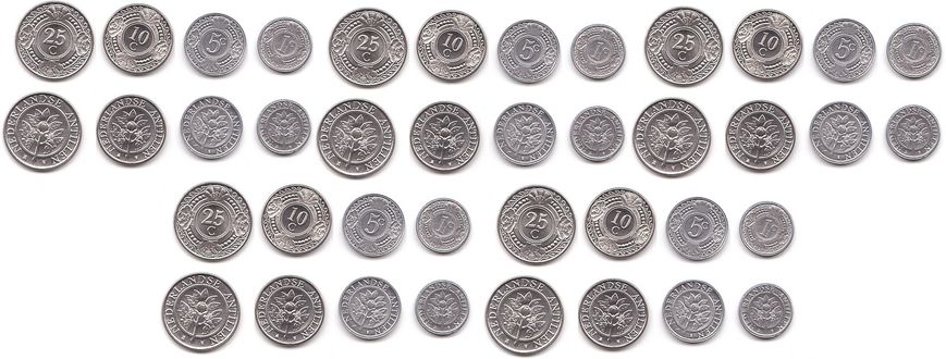 Нідерландські Антіли - 5 шт. х набір 4 монети 1 5 10 25 Cents 2016 - 2022 - UNC