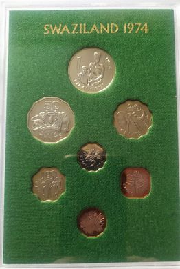 Swaziland - set 7 coins 1 2 5 10 20 50 Cents 1 Lilangeni 1974 - in a case - Proof / aUNC