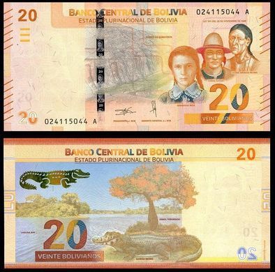 Боливия - 20 Bolivianos 2018 - P. 249(1) - serie A - UNC