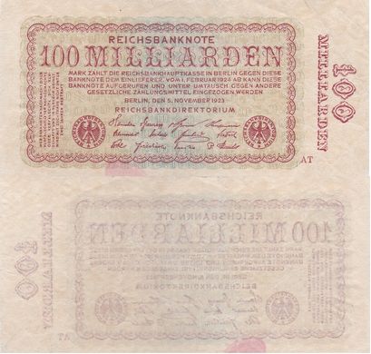 Germany - 100 Milliarden Mark 1923 - Ro. 130a, FZ: AT - VF+