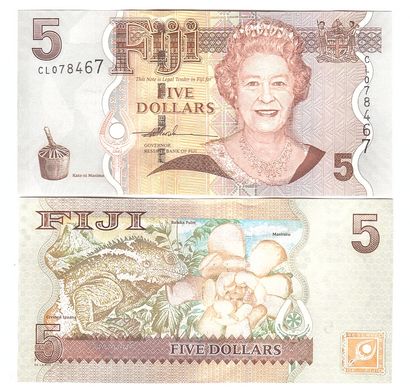 Фиджи - 5 шт х 5 Dollars 2007 - Pick 110 - Queen Elizabeth ll - UNC