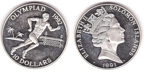 Соломоновы Острова / Соломоны - 10 Dollars 1991 - Олимпиада 1992 - серебро - aUNC