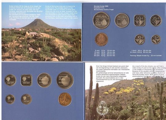 Aruba - set 6 coins 5 10 25 50 Cents 1 2  Florin 1989 + token - UNC