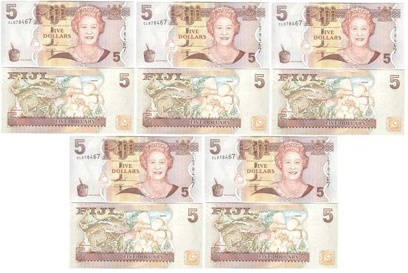 Фіджі - 5 шт х 5 Dollars 2007 - Pick 110 - Queen Elizabeth ll - UNC