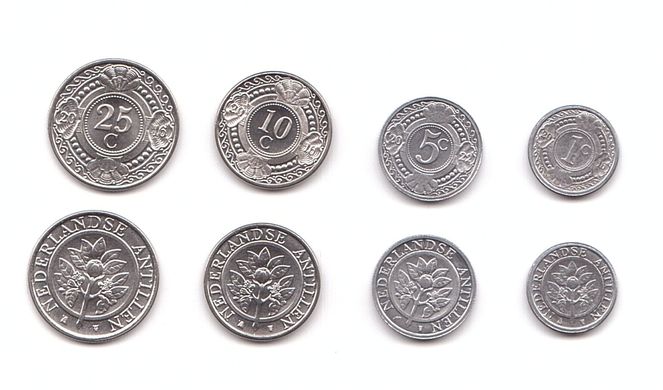 Нідерландські Антіли - набір 4 монети 1 5 10 25 Cents 2016 - 2022 - UNC
