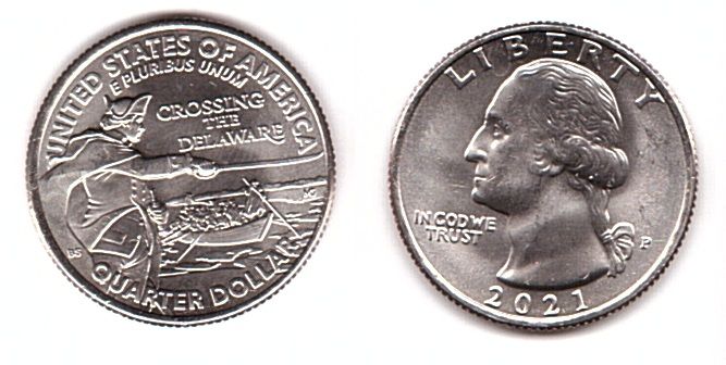 США - 1/4 ( Quarter ) Dollar ( 25 Cents ) 2021 - P - Джордж Вашингтон - Переправа через реку Делавэр - UNC