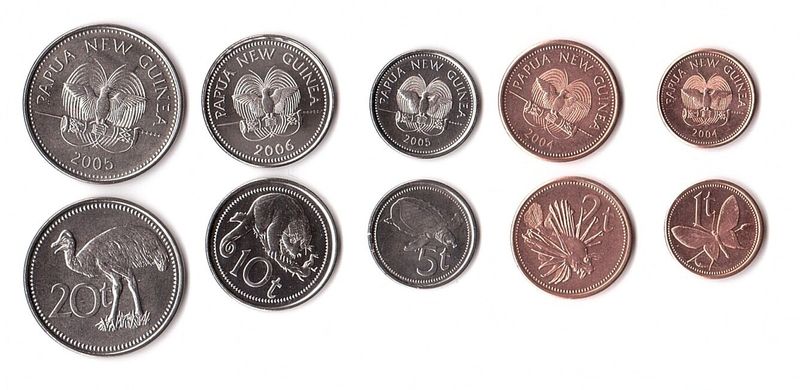 Папуа - Нова Гвінея - набір 5 монет 1 2 5 10 20 Toea 2004 - 2006 - UNC