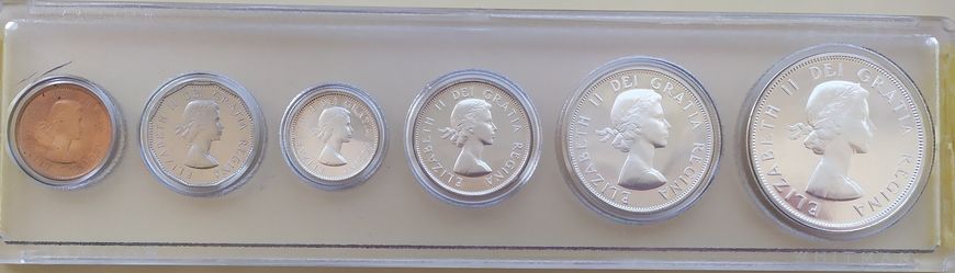 Canada - set 6 coins 1 5 10 25 50 Cents 1 Dollar 1962 - in a case - silver - UNC