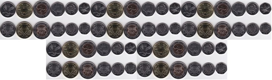 Ботсвана - 5 шт х набор 6 монет - 5 10 25 50 Thebe 1 2 Pula 2013 - UNC