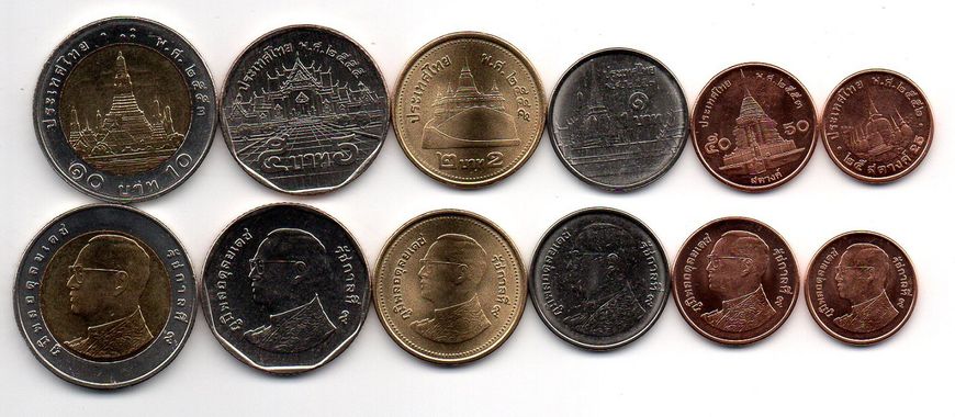 Таиланд - набор 6 монет 25 50 Satanga 1 2 5 10 Baht 2008 - 2015 - UNC